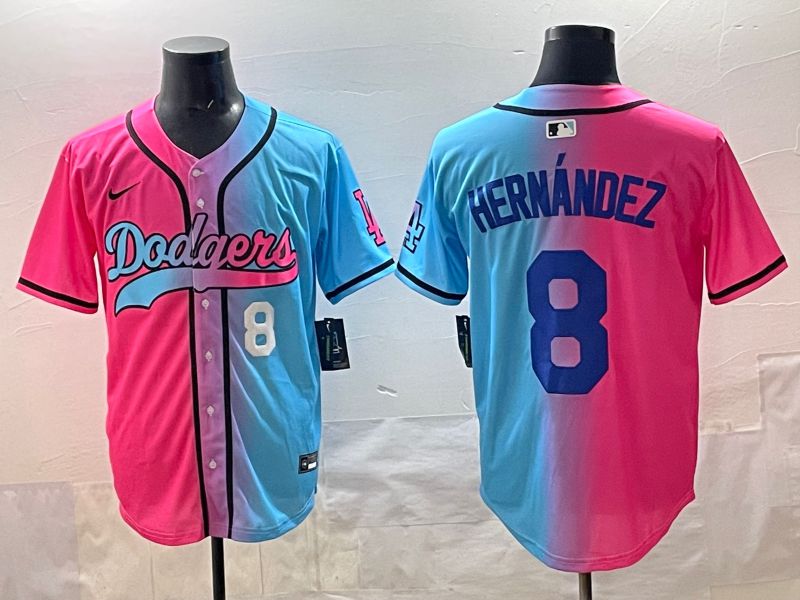 Men Los Angeles Dodgers 8 Hernandez Blue pink Game 2025 Nike MLB Jersey style 005